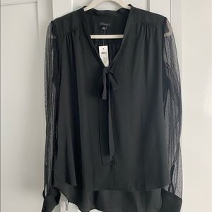 Ann Taylor Black Blouse with Sheer Sleeves
